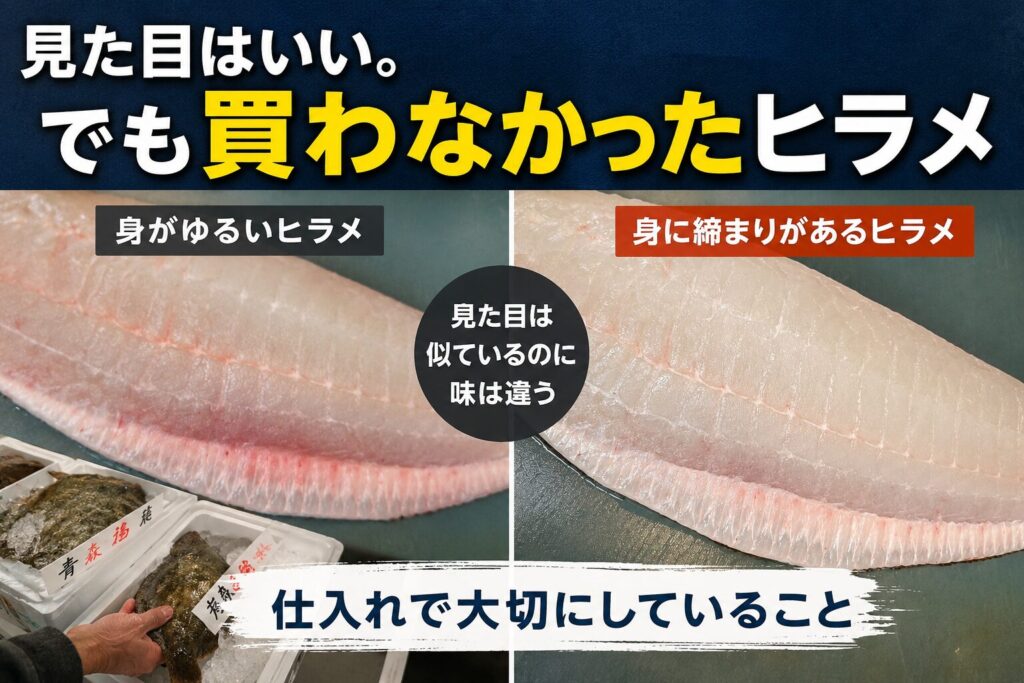 見た目は似ているが身質の違うヒラメを比較したアイキャッチ画像