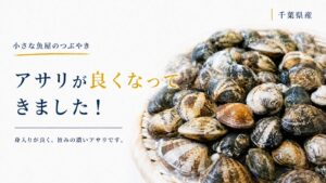 千葉県産の新鮮なアサリをざるに盛った写真。「アサリが良くなってきました！」と書かれた記事のアイキャッチ画像。